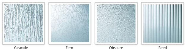 Andersen patterned glass options include: Cascade, Fern, Obscure, Reed.